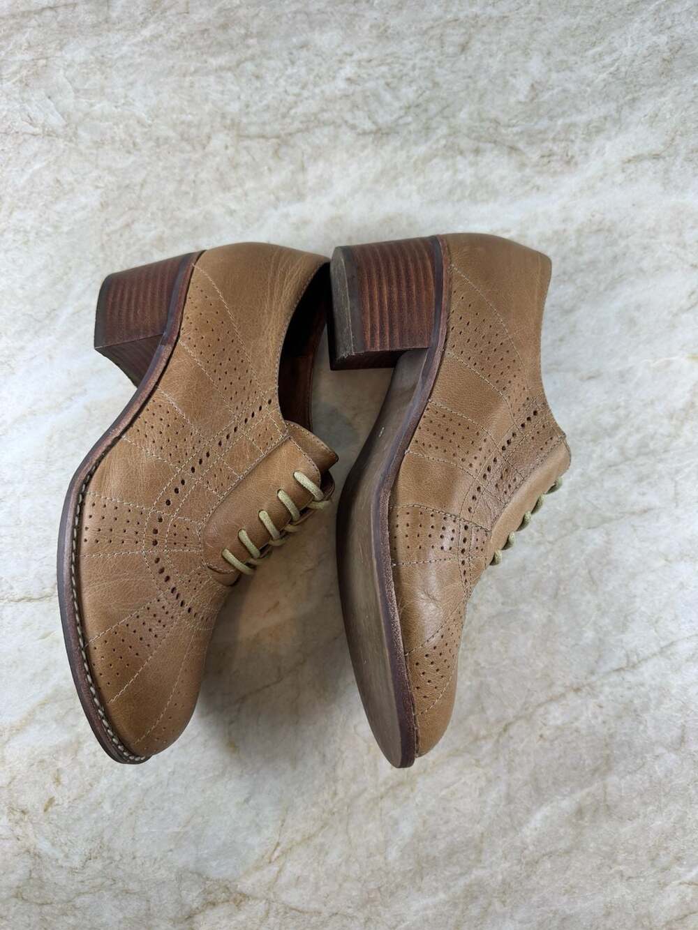 Jeffrey Campbell Ibiza Last Brown Leather Brogue Oxford Block Heels Size 8 - Picture 3 of 16